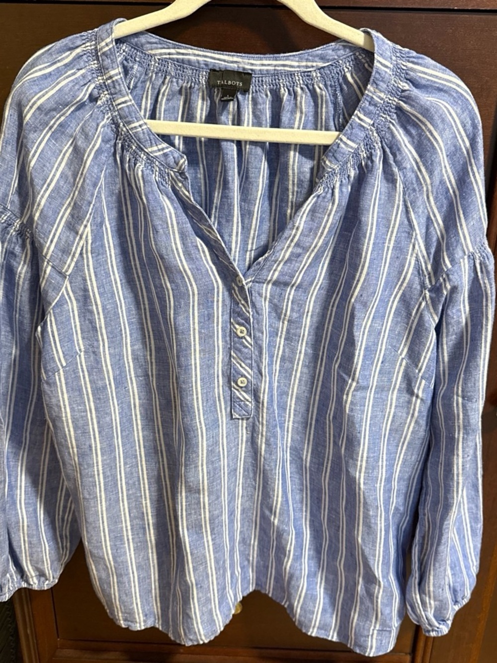Talbots Blue and White Striped Button-Front Tunic